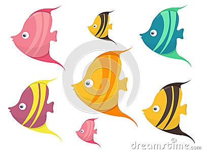 Set of Cute Colored Cartoon Fishes Vector Illustration Vector Illustration