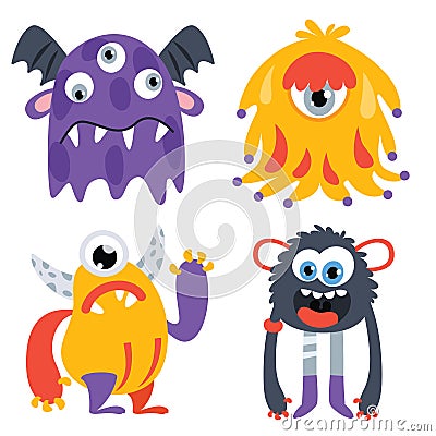 Set Of Cute Colorful Monsters Vector Illustration