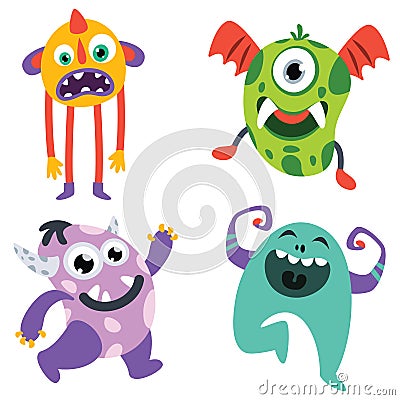 Set Of Cute Colorful Monsters Vector Illustration
