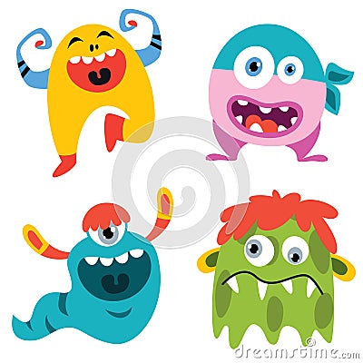 Set Of Cute Colorful Monsters Vector Illustration