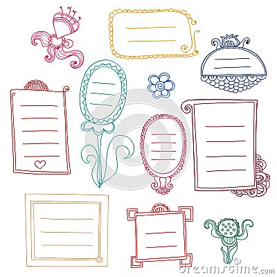 Set of cute contour color frames with curls Vector Illustration