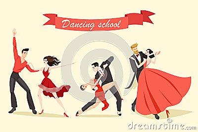 Set of cute couples dancing Vector Illustration