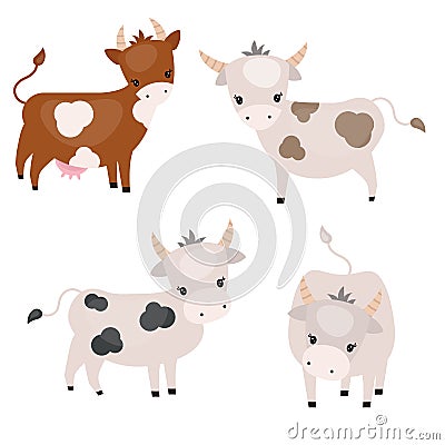 Set of cute cows Vector Illustration