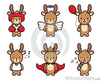 Set of cute dee mascot character with different poses cartoon Vector Illustration