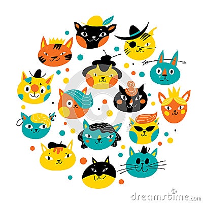 Cute vector design with characters of cats Vector Illustration