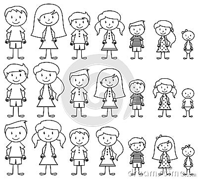 Set of Cute and Diverse Stick People in Vector Format Vector Illustration