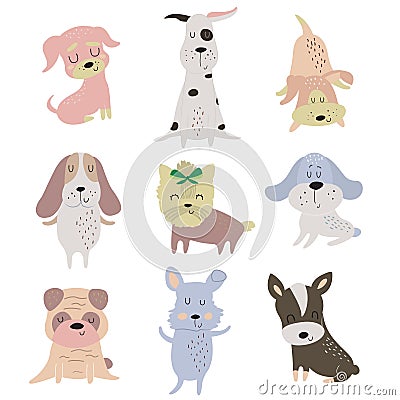 Set of cute dogs Vector Illustration