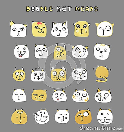 Set of cute doodle cats. Funny animals. Isolated cat Vector Illustration
