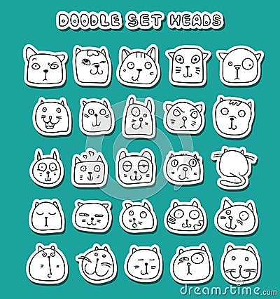 Set of cute doodle cats. Funny animals. Isolated cat Vector Illustration