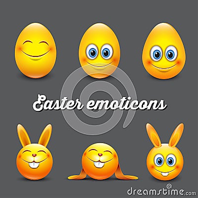 Set of cute Easter emoticons - emoji - vector illustration Vector Illustration