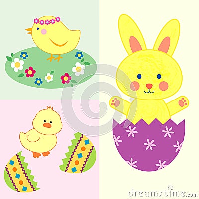 Set of cute easter illustrations Vector Illustration