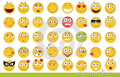 Set of cute Emoticons. Emoji and Smile icons. on white background. vector illustration. Vector Illustration