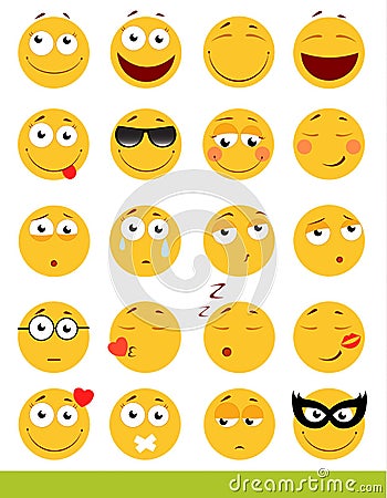 Set of cute Emoticons. Emoji and Smile icons. on white background. vector illustration. Vector Illustration