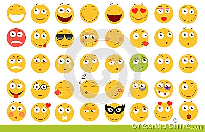 Set of cute Emoticons. Emoji and Smile icons. on white background. vector illustration. Vector Illustration