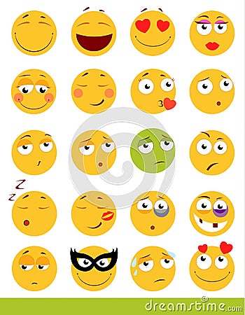 Set of cute Emoticons. Emoji and Smile icons. on white background. vector illustration. Vector Illustration