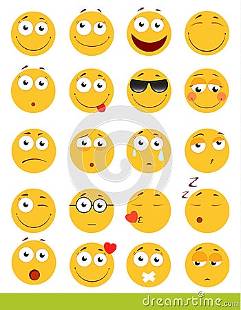 Set of cute Emoticons. Emoji and Smile icons. on white background. vector illustration. Vector Illustration