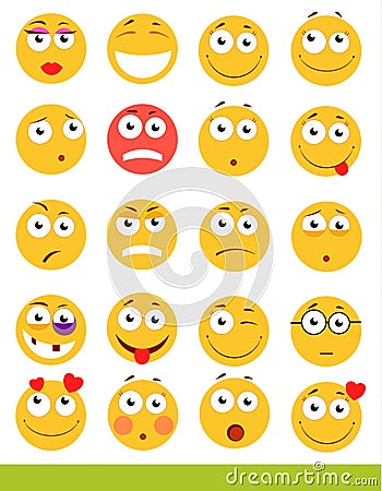 Set of cute Emoticons. Emoji and Smile icons. on white background. vector illustration. Vector Illustration