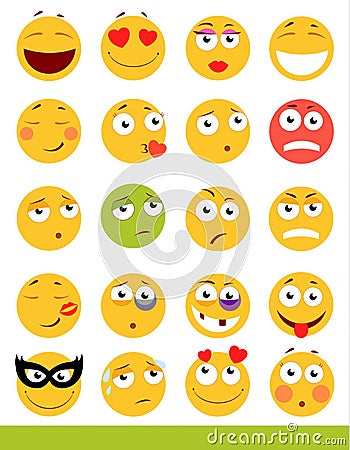 Set of cute Emoticons. Emoji and Smile icons. on white background. vector illustration. Vector Illustration