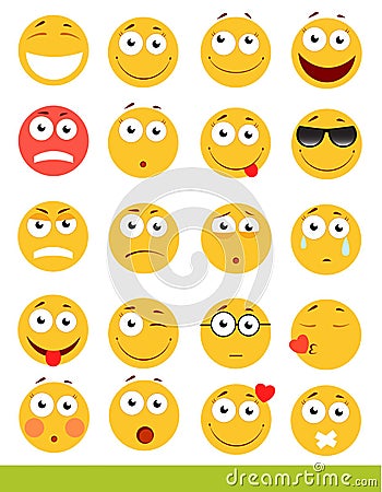 Set of cute Emoticons. Emoji and Smile icons. on white background. vector illustration. Vector Illustration