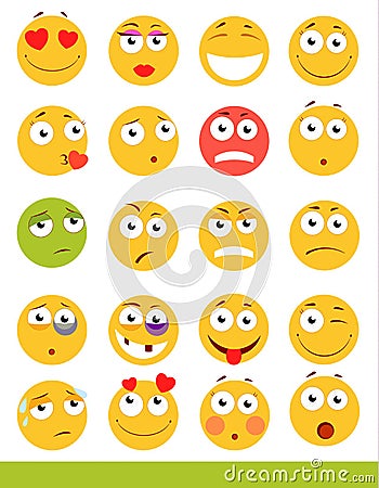 Set of cute Emoticons. Emoji and Smile icons. on white background. vector illustration. Vector Illustration