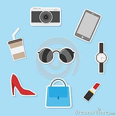 Set of cute fashion icon.sticker concept Vector Illustration