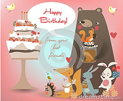 Set with cute forest animals Vector Illustration