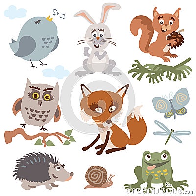 Set of cute forest animals cartoon vector Vector Illustration