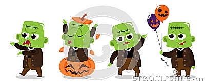 Set of cute Frankenstein . Halloween cartoon characters . Vector Vector Illustration