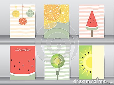 Set of cute fruit poster Vector Illustration