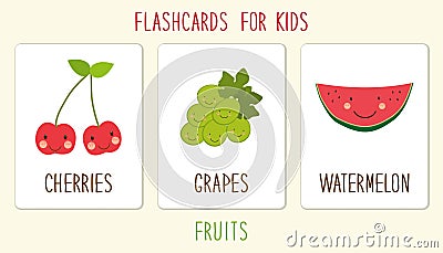 Set of cute fruits kids education illustration Vector Illustration