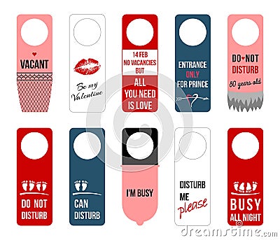 Set of cute funny notes on door, st. Valentine`s day Vector Illustration