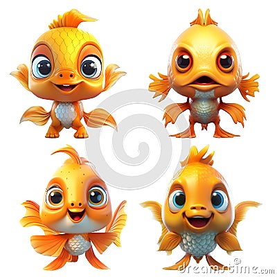 Set of cute goldfish cartoon images on white background Stock Photo