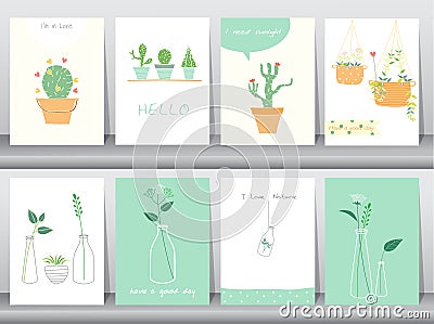 Set of cute grow plants poster,template,greeting cards,Vector illustrations Vector Illustration