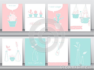 Set of cute grow plants poster,template,greeting cards,Vector illustrations Vector Illustration