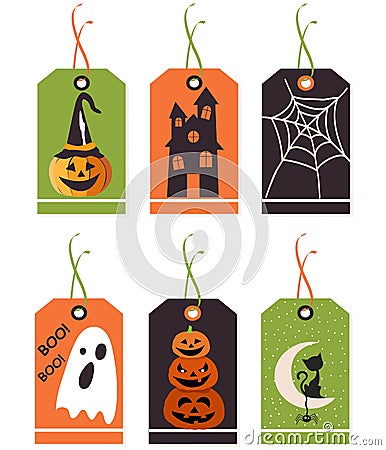 Set of cute Halloween tags. Vector hand drawn illustration. Vector Illustration