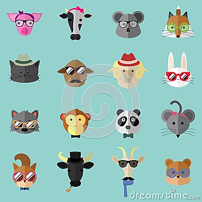 Set of cute hipster animals portrait Stock Photo