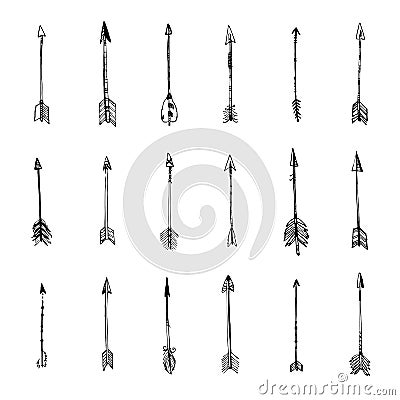 A set of cute hipster arrows, hand drawn doodles Vector Illustration