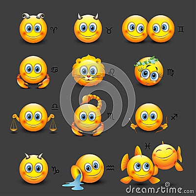 Set of cute horoscope emoticons, emoji - astrological signs - zodiac - illustration Vector Illustration