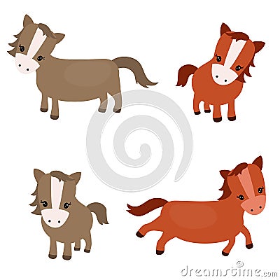 Set of cute horses Vector Illustration