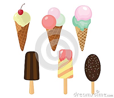Set of cute ice cream vector icons. Vector Illustration