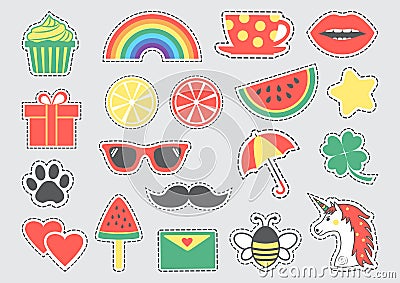 Set of cute icons with dotted lines. Vector illustration Cartoon Illustration