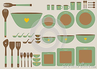 Set of cute kitchenware on brown backgrounds,Vector Stock Photo