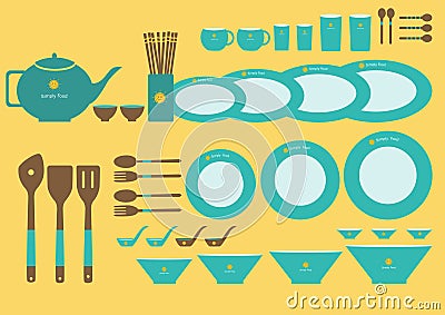 Set of cute kitchenware on yellow backgrounds,Vector Stock Photo