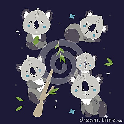 set of cute koalas Vector Illustration