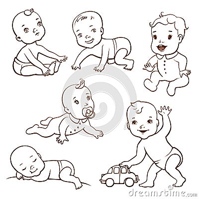 Set with cute little babies Stock Photo