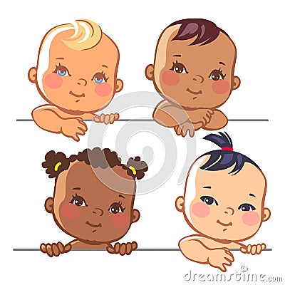 Set of cute little baby girls Vector Illustration