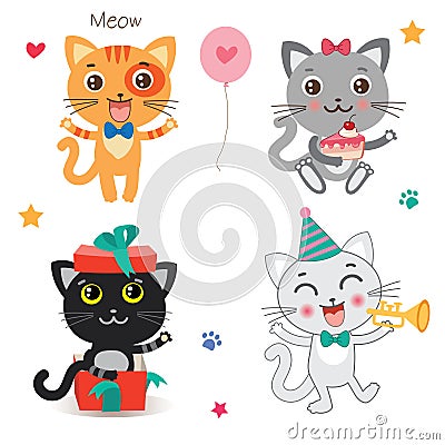 Set Of Cute Little Cats. Cartoon Animal. Vector Collection On A White Background. Vector Illustration