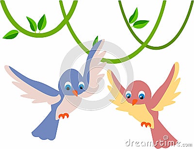 Set of cute little colorful birds isolated on white background Stock Photo