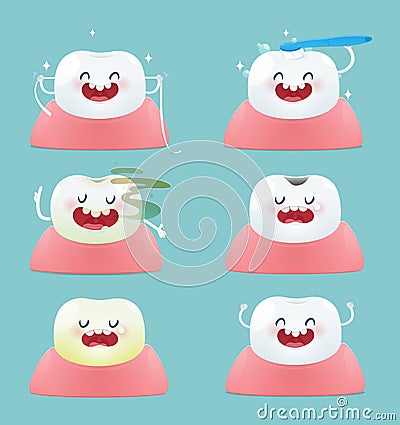 Set of cute little teeth Vector Illustration