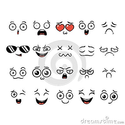 Set of cute lovely kawaii emoticon. Vector Illustration